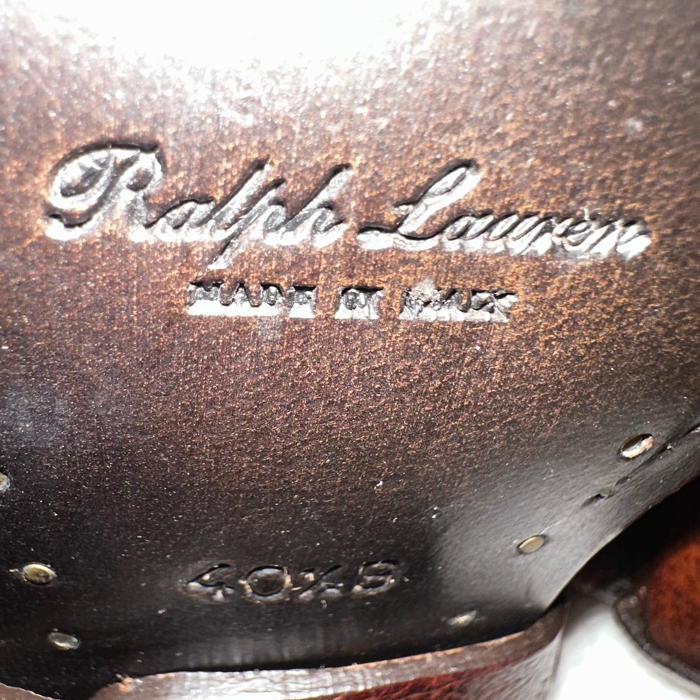Ralph Lauren burnished leather, mid calf,metal  spurs, choc brown riding boots.